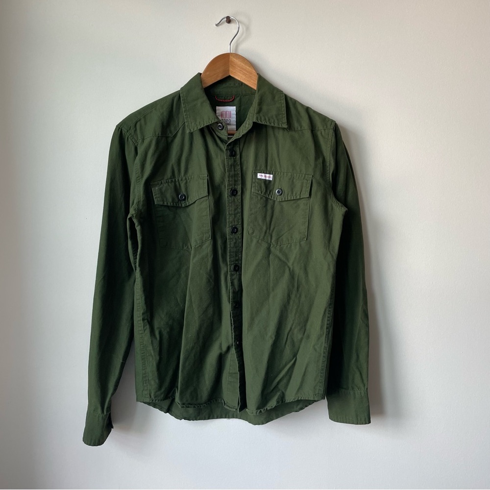 Hunter Green Cotton Topo Designs Mountain Button Up Shirt